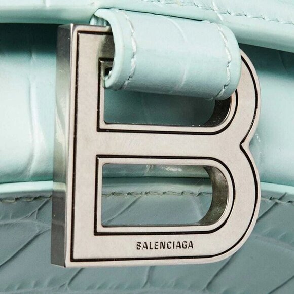 Balenciaga Light Green Croc Embossed Leather Soft Hourglass Wallet On Chain Bag - Picture 4 of 12